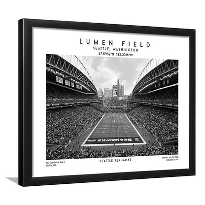 Lumen Field Stadium Black And White, Seattle Seahawks Football Stadium Wall Art, Framed Art Print Wall Decor