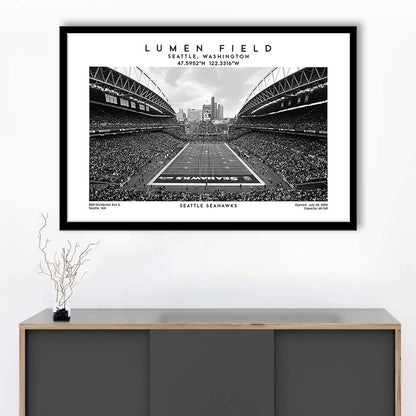 Lumen Field Stadium Black And White, Seattle Seahawks Football Stadium Wall Art, Framed Art Print Wall Decor
