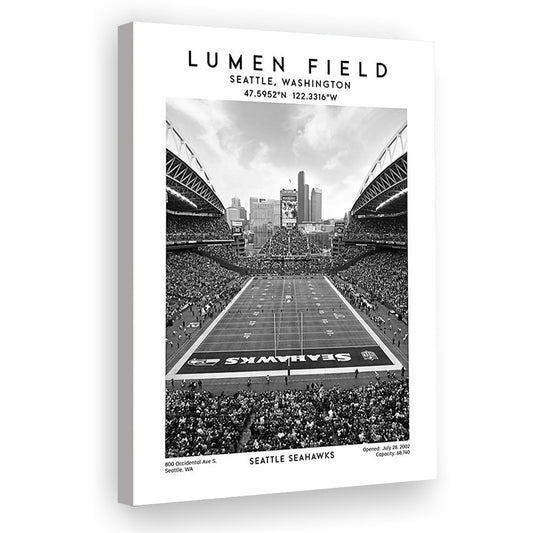 Lumen Field Stadium Black And White, Seattle Seahawks Football Stadium Wall Art Print, Canvas Prints Wall Art, Man Cave Decor