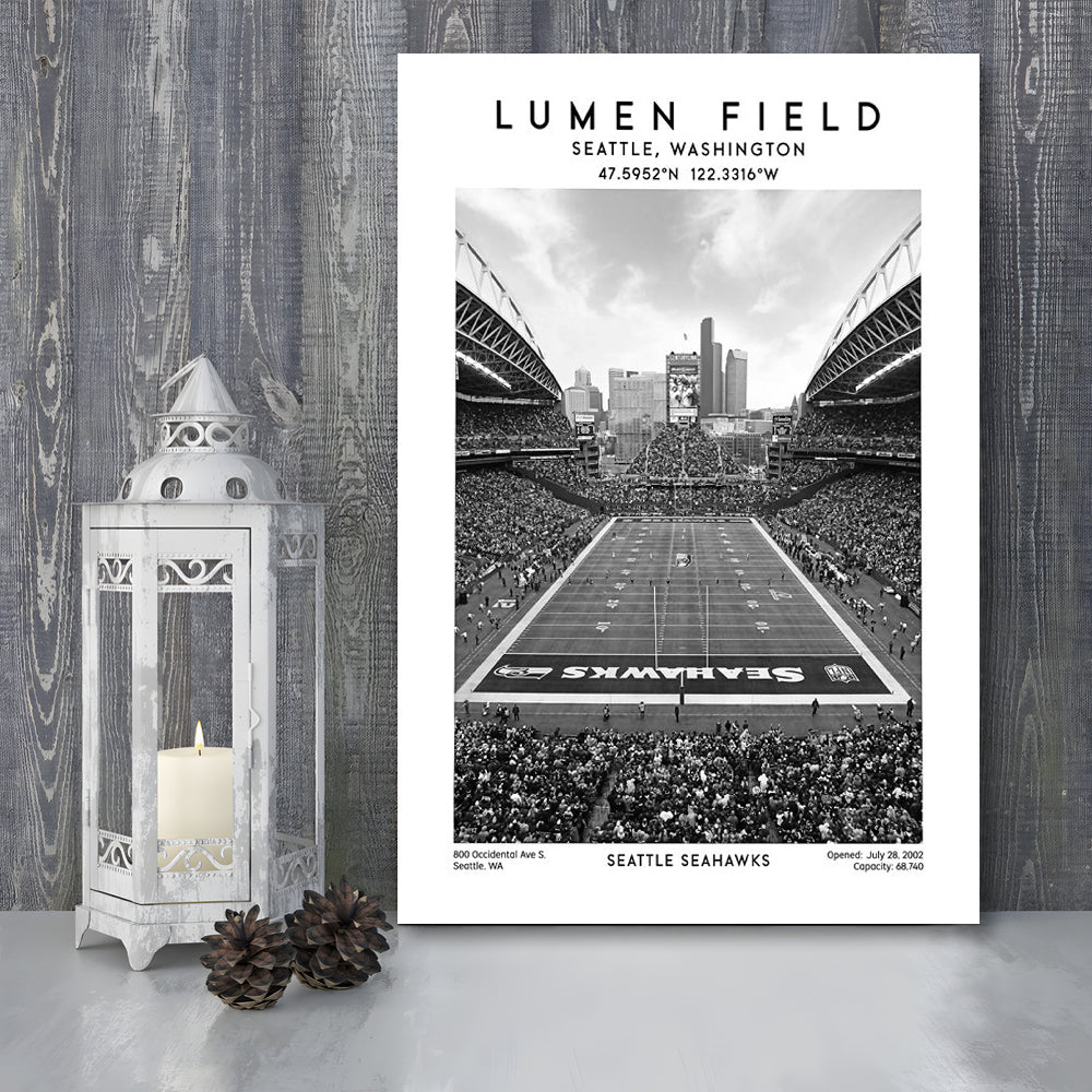 Lumen Field Stadium Black And White, Seattle Seahawks Football Stadium Wall Art Print, Canvas Prints Wall Art, Man Cave Decor