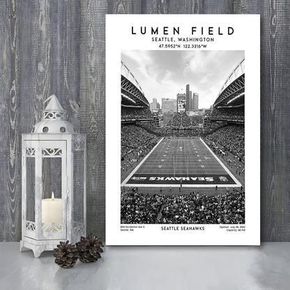 Lumen Field Stadium Black And White, Seattle Seahawks Football Stadium Wall Art Print, Canvas Prints Wall Art, Man Cave Decor