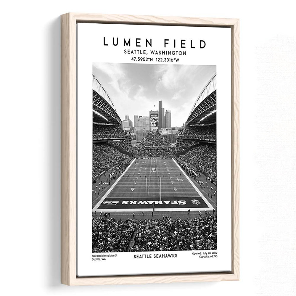 Lumen Field Stadium Black And White, Seattle Seahawks Football Stadium Wall Art Print, Framed Canvas Prints Wall Art