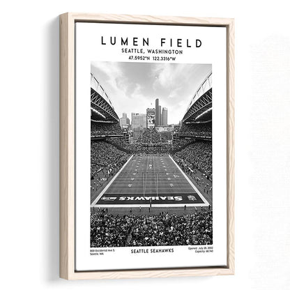 Lumen Field Stadium Black And White, Seattle Seahawks Football Stadium Wall Art Print, Framed Canvas Prints Wall Art