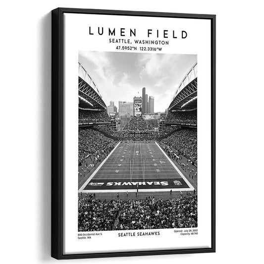 Lumen Field Stadium Black And White, Seattle Seahawks Football Stadium Wall Art Print, Framed Canvas Prints Wall Art