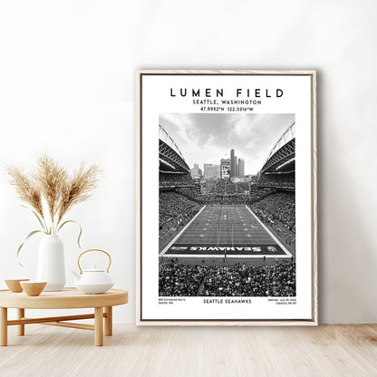 Lumen Field Stadium Black And White, Seattle Seahawks Football Stadium Wall Art Print, Framed Canvas Prints Wall Art