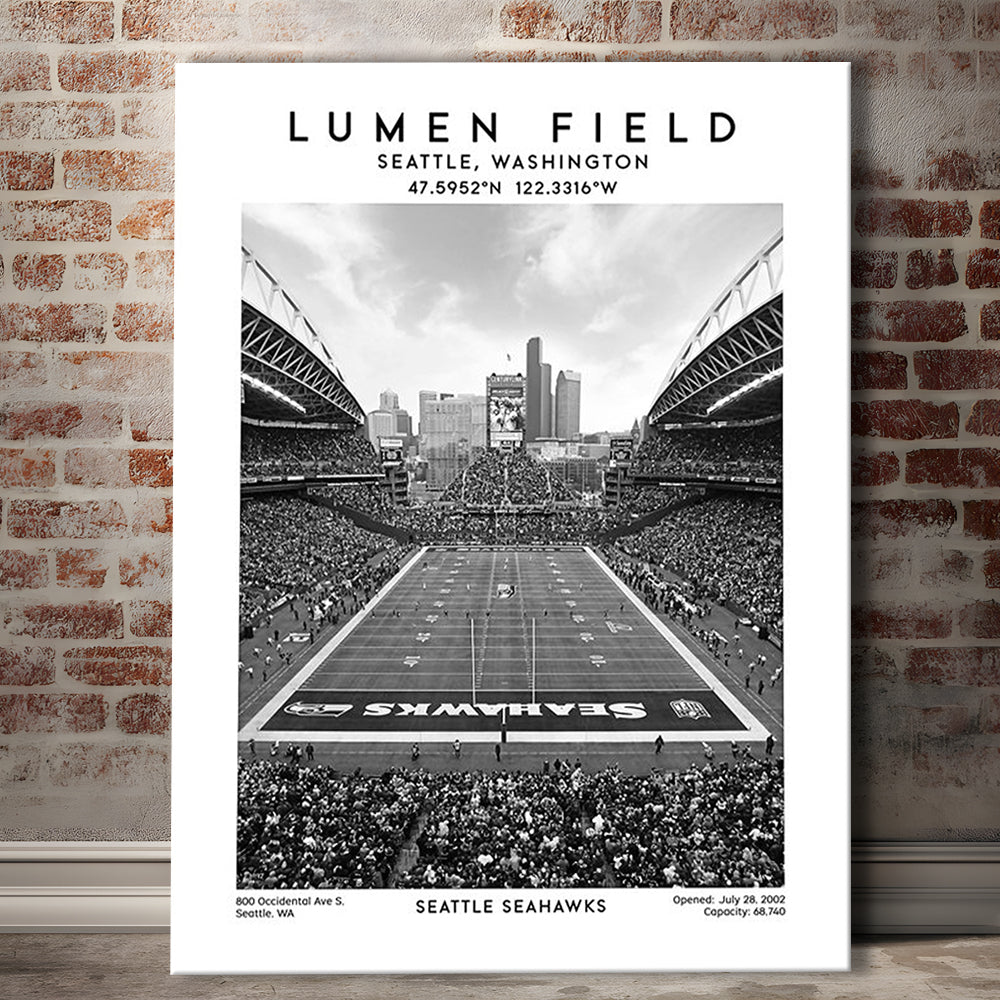 Lumen Field Stadium Black And White, Seattle Seahawks Football Stadium Wall Art Print, Canvas Prints Wall Art, Man Cave Decor