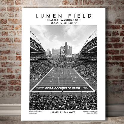 Lumen Field Stadium Black And White, Seattle Seahawks Football Stadium Wall Art Print, Canvas Prints Wall Art, Man Cave Decor