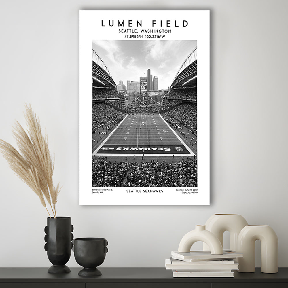 Lumen Field Stadium Black And White, Seattle Seahawks Football Stadium Wall Art Print, Canvas Prints Wall Art, Man Cave Decor
