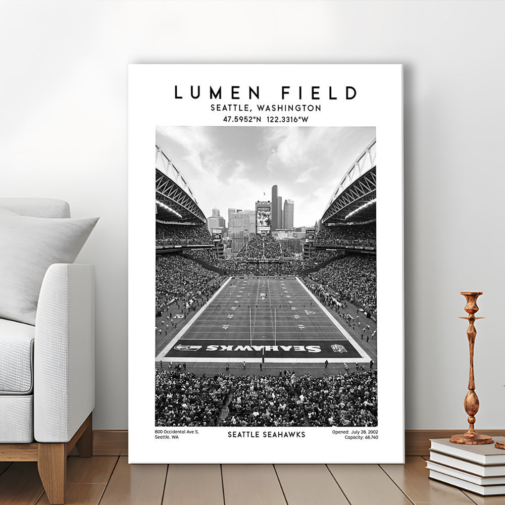 Lumen Field Stadium Black And White, Seattle Seahawks Football Stadium Wall Art Print, Canvas Prints Wall Art, Man Cave Decor