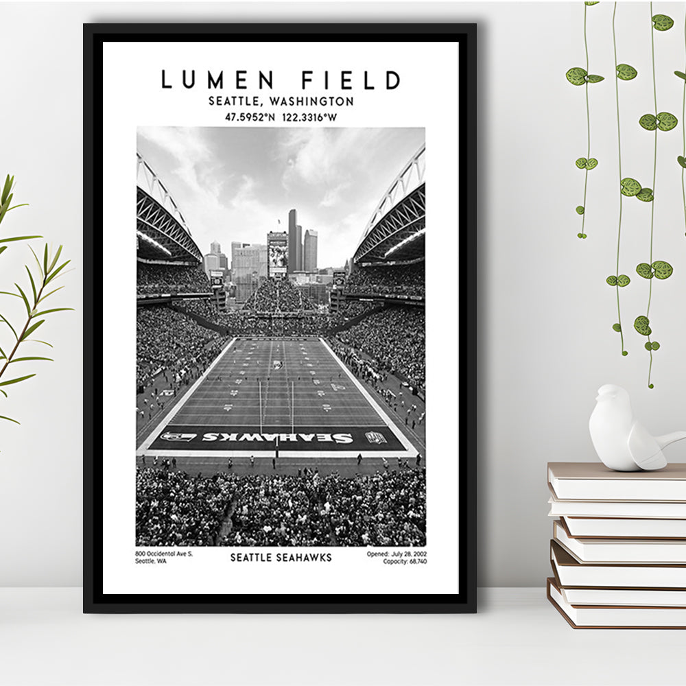 Lumen Field Stadium Black And White, Seattle Seahawks Football Stadium Wall Art Print, Framed Canvas Prints Wall Art