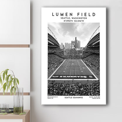 Lumen Field Stadium Black And White, Seattle Seahawks Football Stadium Wall Art Print, Canvas Prints Wall Art, Man Cave Decor