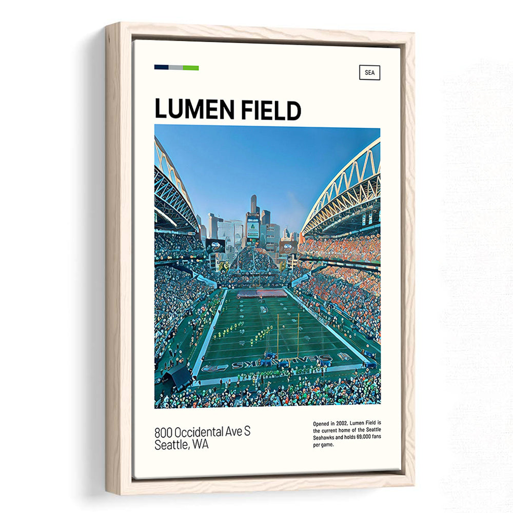 Lumen Field Print, Seattle Seahawks Stadium Canvas Art, Man Cave Gift, Floating Framed Canvas Print Wall Art