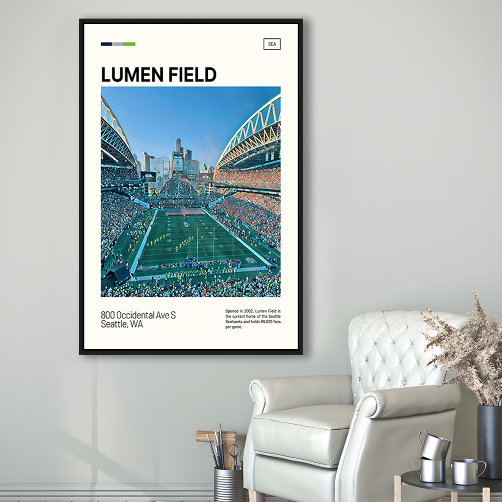 Lumen Field Print, Seattle Seahawks Stadium Canvas Art, Man Cave Gift, Floating Framed Canvas Print Wall Art