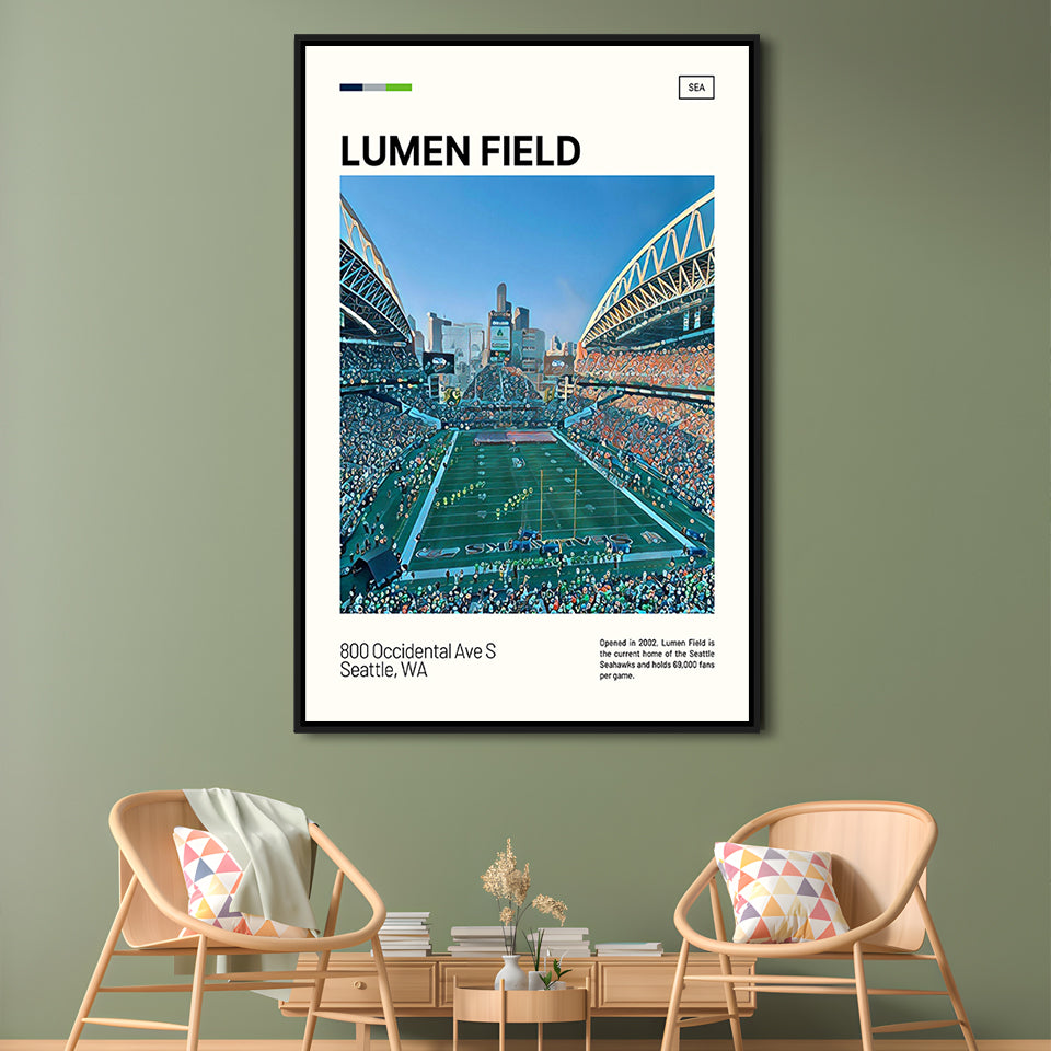 Lumen Field Print, Seattle Seahawks Stadium Canvas Art, Man Cave Gift, Floating Framed Canvas Print Wall Art