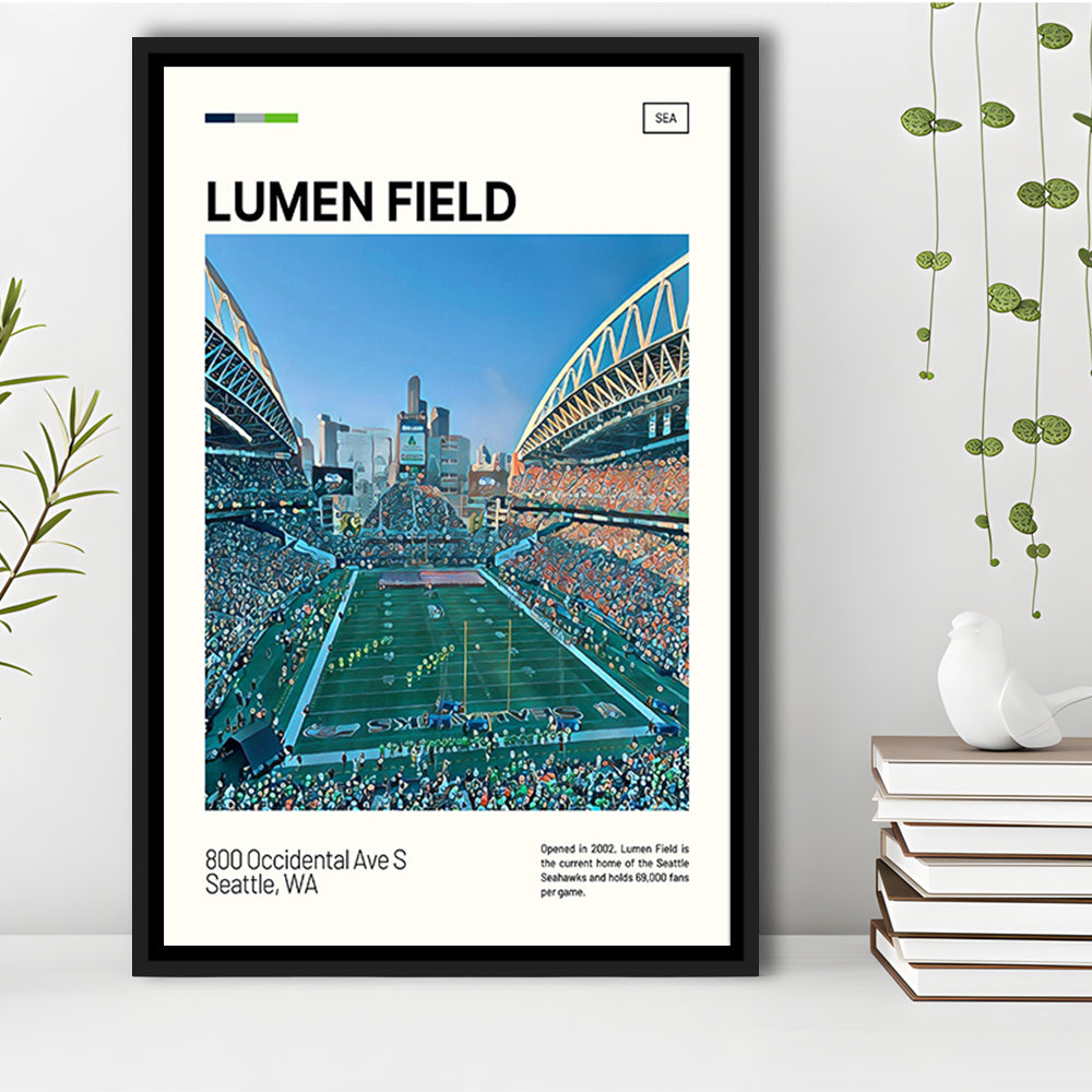Lumen Field Print, Seattle Seahawks Stadium Canvas Art, Man Cave Gift, Floating Framed Canvas Print Wall Art