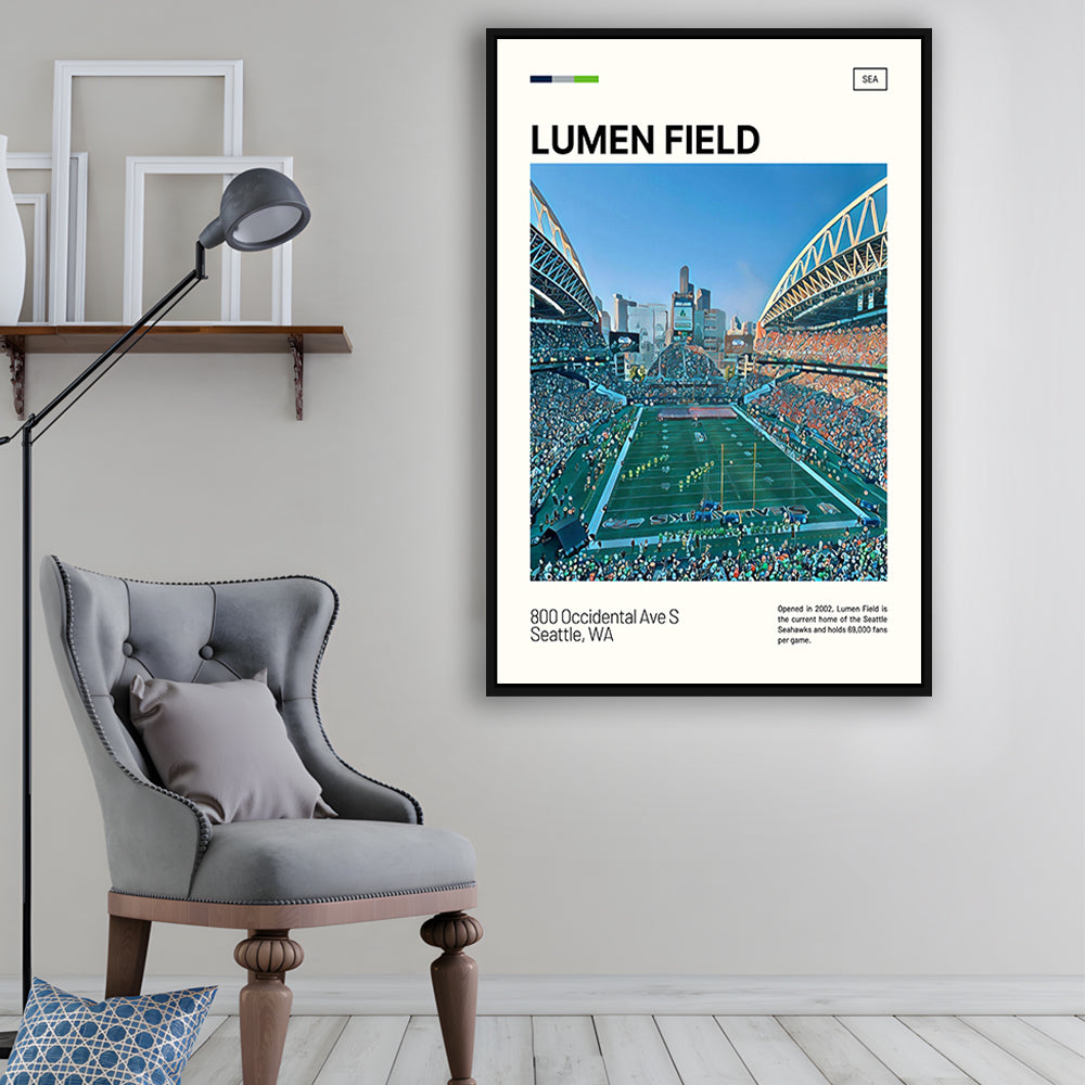 Lumen Field Print, Seattle Seahawks Stadium Canvas Art, Man Cave Gift, Floating Framed Canvas Print Wall Art