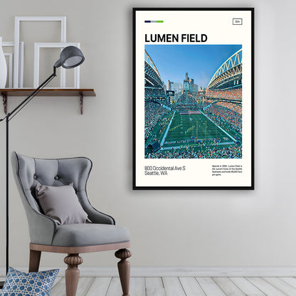 Lumen Field Print, Seattle Seahawks Stadium Canvas Art, Man Cave Gift, Floating Framed Canvas Print Wall Art