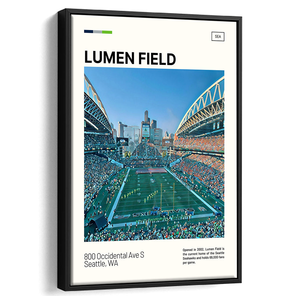 Lumen Field Print, Seattle Seahawks Stadium Canvas Art, Man Cave Gift, Floating Framed Canvas Print Wall Art