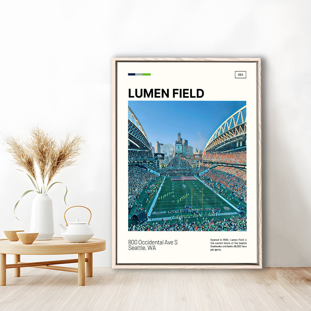 Lumen Field Print, Seattle Seahawks Stadium Canvas Art, Man Cave Gift, Floating Framed Canvas Print Wall Art