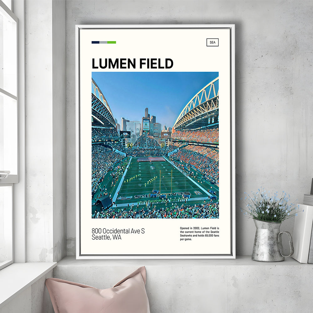 Lumen Field Print, Seattle Seahawks Stadium Canvas Art, Man Cave Gift, Floating Framed Canvas Print Wall Art