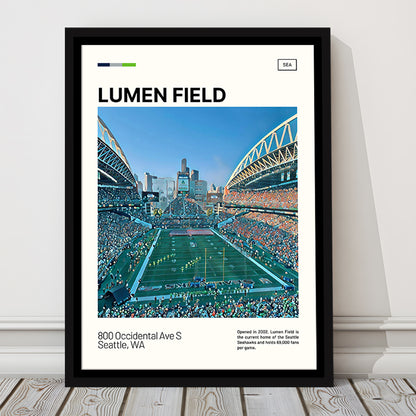 Lumen Field Print, Seattle Seahawks Stadium Canvas Art, Man Cave Gift, Floating Framed Canvas Print Wall Art