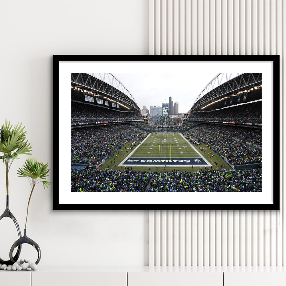 Lumen Field, Stadium Canvas, Sport Art, Gift for him, White Border Framed Art Print Wall Decor