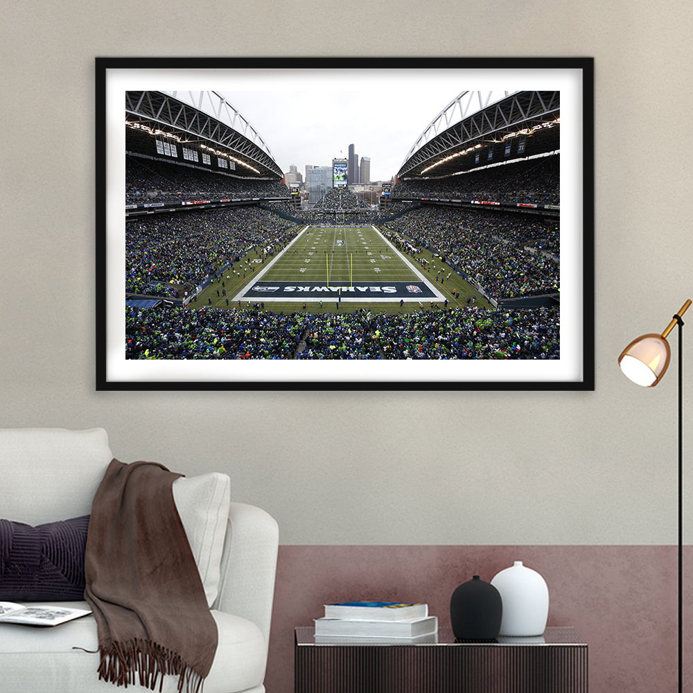 Lumen Field, Stadium Canvas, Sport Art, Gift for him, White Border Framed Art Print Wall Decor
