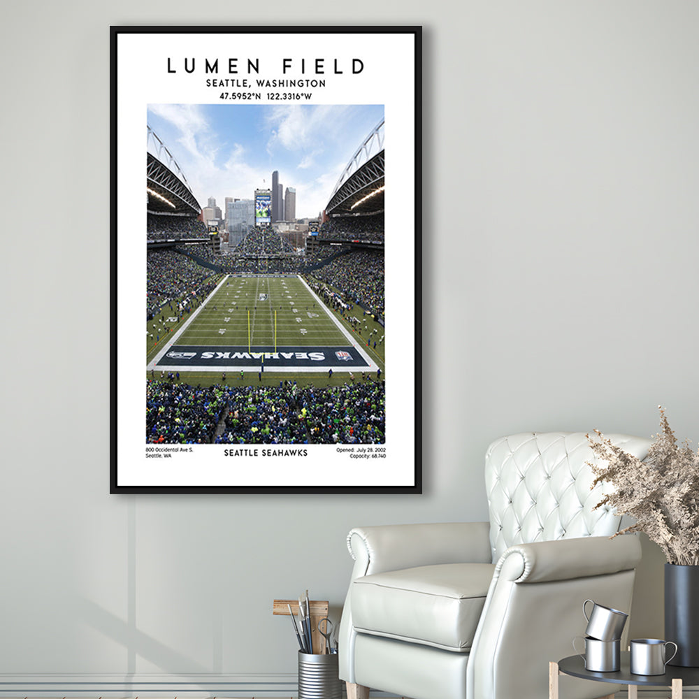 Lumen Field, Seattle Seahawks Football Stadium Wall Art Print, Sport Art Print, Framed Canvas Prints Wall Art