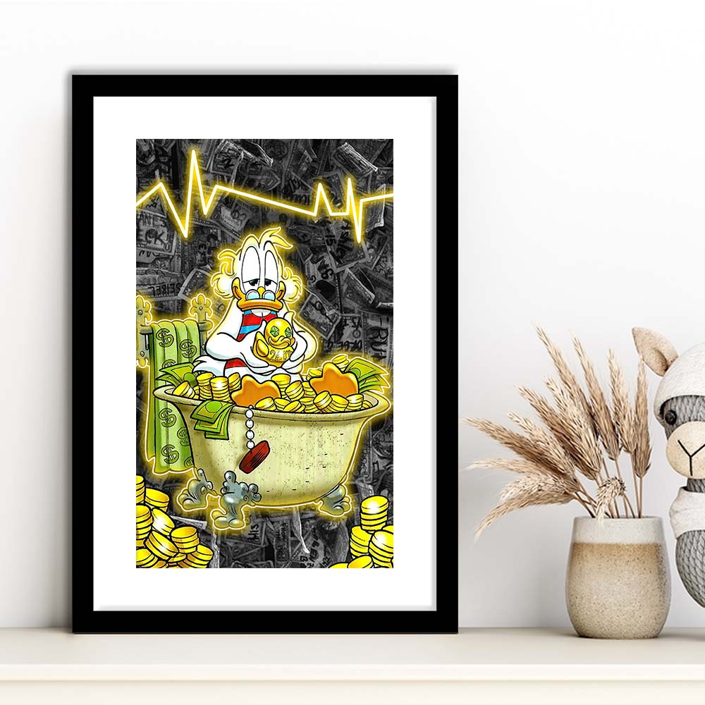 Luxury Life Of Scrooge McDuck, Framed Art Print, Luxury Pictures Framed, White Border
