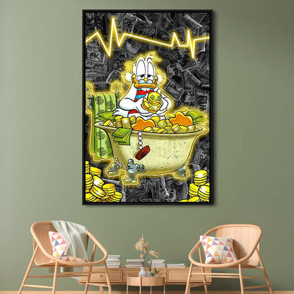 Luxury Life Of Scrooge McDuck, Framed Canvas Print, Floating Frame, Luxury Wall Art Decor