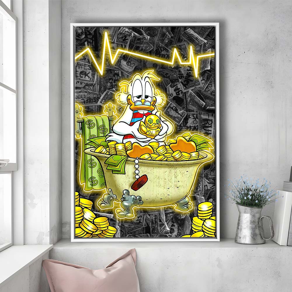 Luxury Life Of Scrooge McDuck, Framed Canvas Print, Floating Frame, Luxury Wall Art Decor