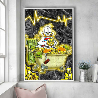 Luxury Life Of Scrooge McDuck, Framed Canvas Print, Floating Frame, Luxury Wall Art Decor