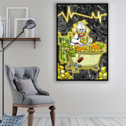 Luxury Life Of Scrooge McDuck, Framed Canvas Print, Floating Frame, Luxury Wall Art Decor