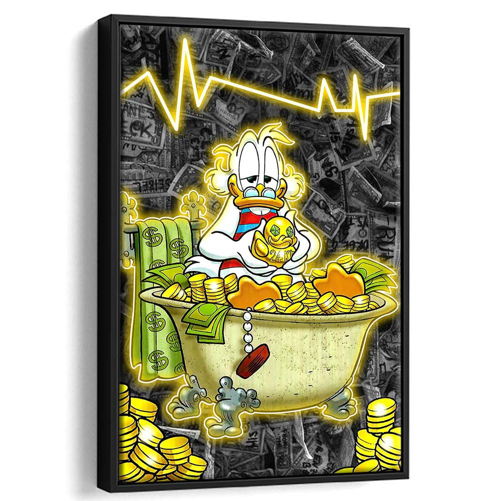 Luxury Life Of Scrooge McDuck, Framed Canvas Print, Floating Frame, Luxury Wall Art Decor