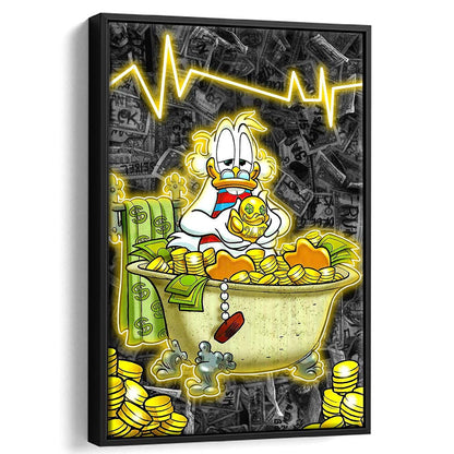 Luxury Life Of Scrooge McDuck, Framed Canvas Print, Floating Frame, Luxury Wall Art Decor