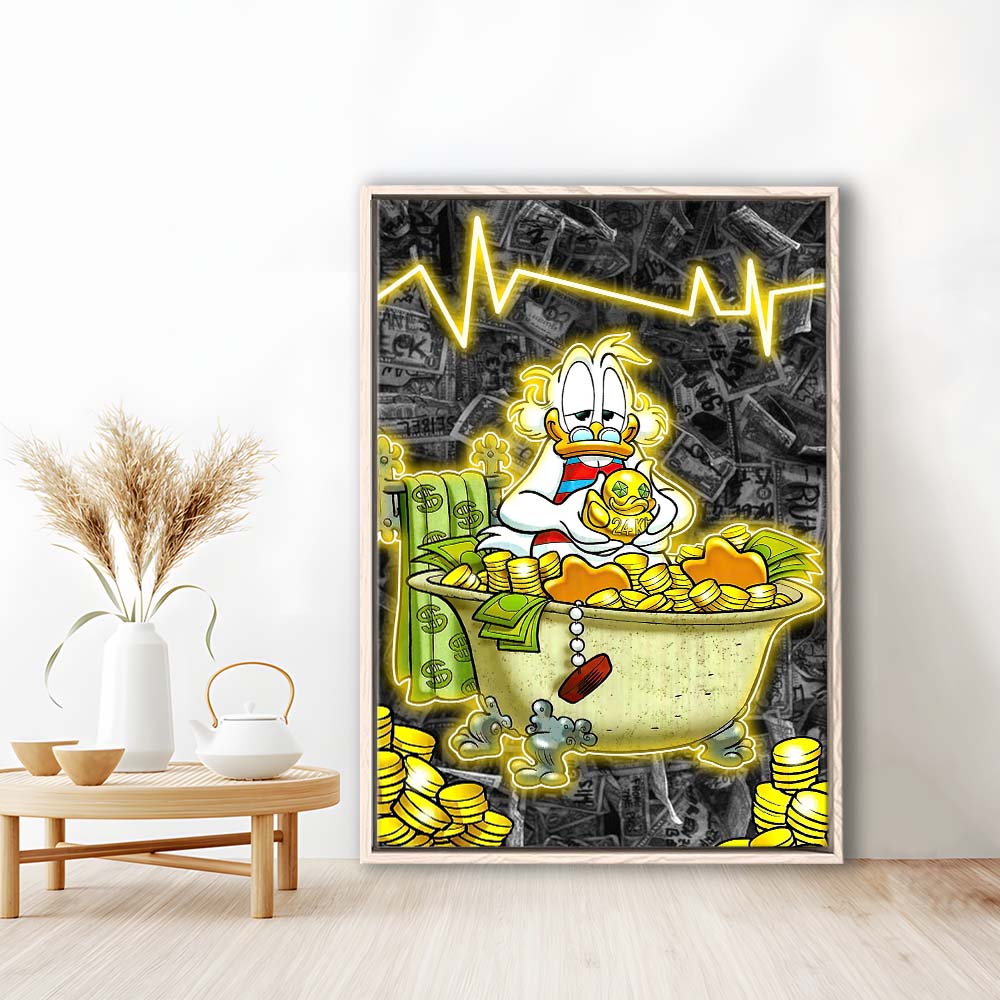 Luxury Life Of Scrooge McDuck, Framed Canvas Print, Floating Frame, Luxury Wall Art Decor