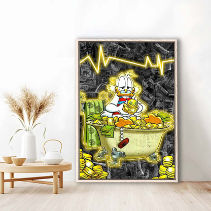 Luxury Life Of Scrooge McDuck, Framed Canvas Print, Floating Frame, Luxury Wall Art Decor