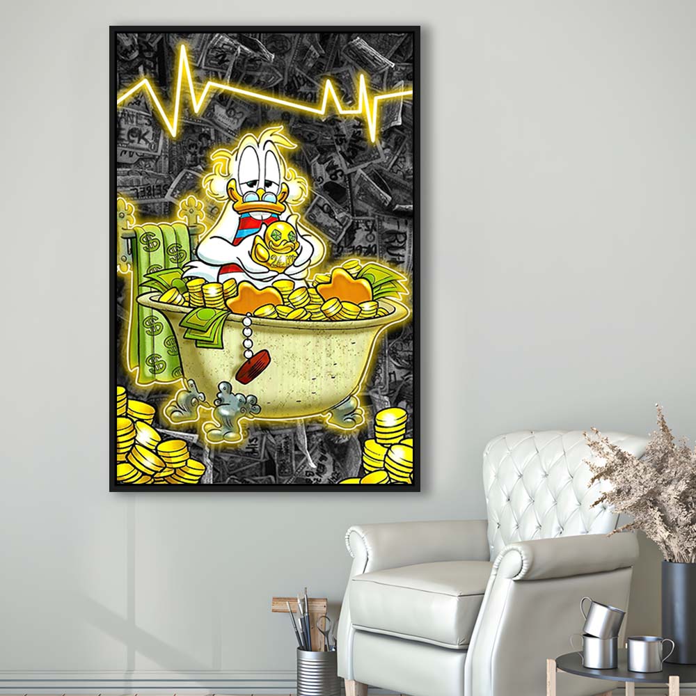Luxury Life Of Scrooge McDuck, Framed Canvas Print, Floating Frame, Luxury Wall Art Decor