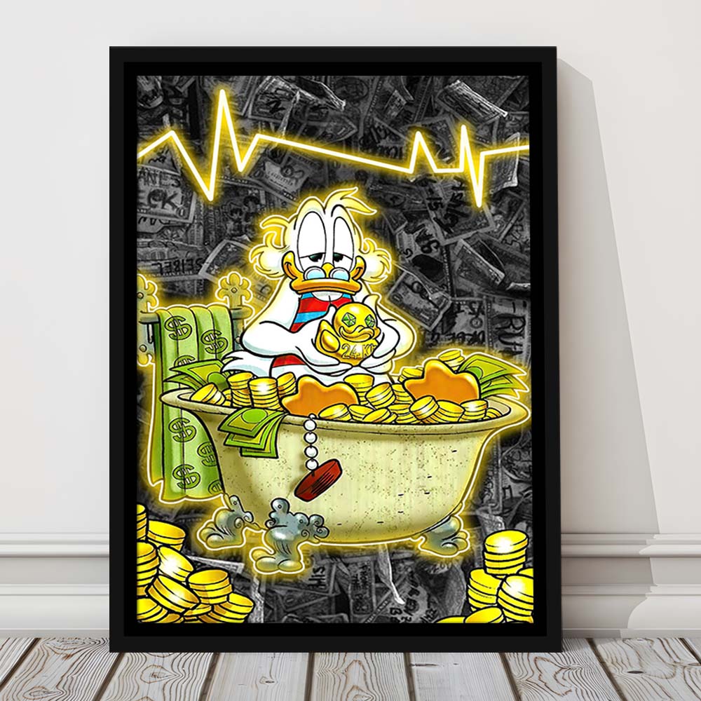 Luxury Life Of Scrooge McDuck, Framed Canvas Print, Floating Frame, Luxury Wall Art Decor