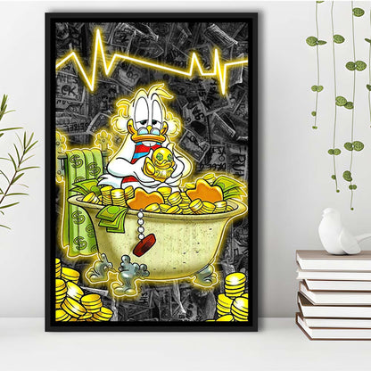 Luxury Life Of Scrooge McDuck, Framed Canvas Print, Floating Frame, Luxury Wall Art Decor