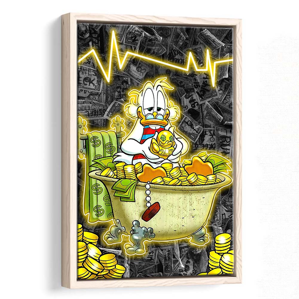 Luxury Life Of Scrooge McDuck, Framed Canvas Print, Floating Frame, Luxury Wall Art Decor