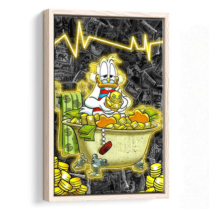 Luxury Life Of Scrooge McDuck, Framed Canvas Print, Floating Frame, Luxury Wall Art Decor
