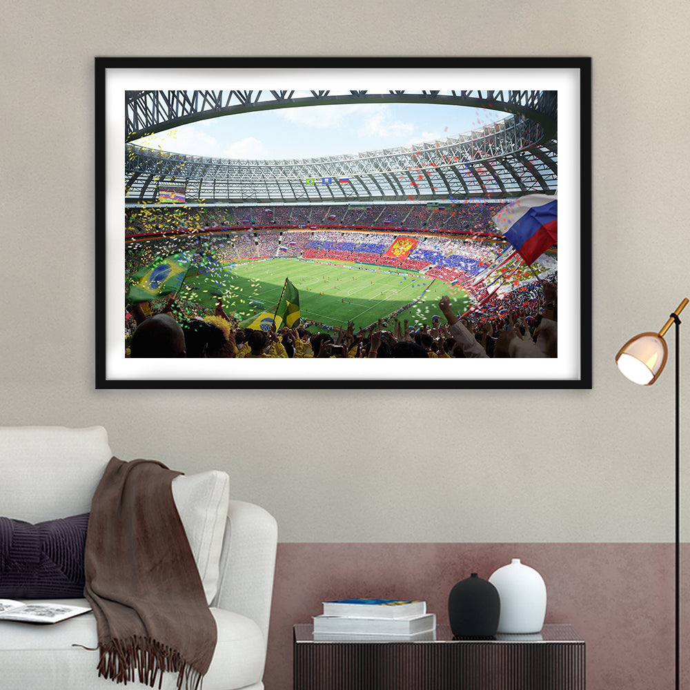 Luzhniki Stadium, Stadium Canvas, Sport Art, Fan Gifts, White Border Framed Art Print Wall Decor
