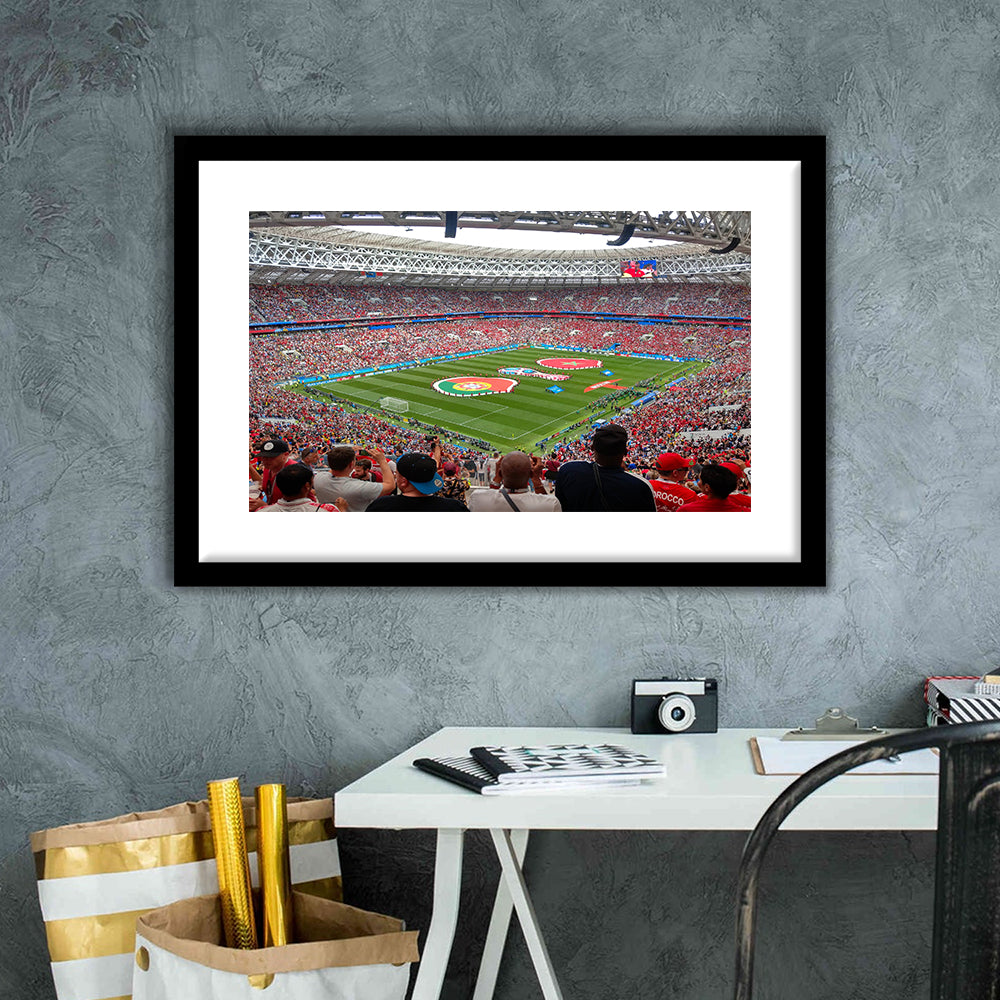 Luzhniki Stadium in Russia, Stadium Canvas, Sport Art, Gift for him, White Border Framed Art Print Wall Decor