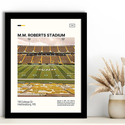 M.M. Roberts Stadium Print, Southern Miss Golden Eagles Stadium Art, Gifts for him, Sport Art, Framed Art Print Wall Decor
