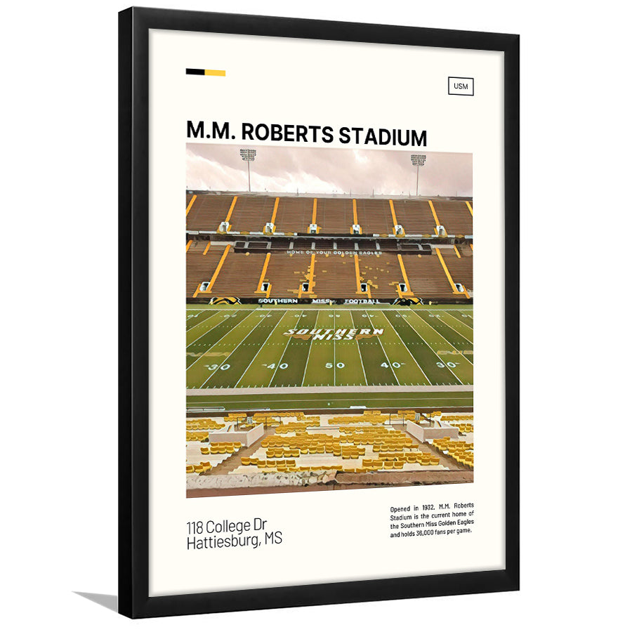 M.M. Roberts Stadium Print, Southern Miss Golden Eagles Stadium Art, Gifts for him, Sport Art, Framed Art Print Wall Decor