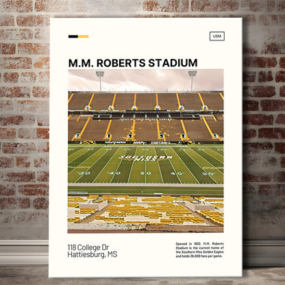 M.M. Roberts Stadium Print, Southern Miss Golden Eagles Stadium Canvas Art, Fan Gifts, Sport Art, Canvas Print Wall Art