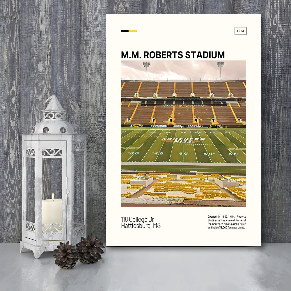 M.M. Roberts Stadium Print, Southern Miss Golden Eagles Stadium Canvas Art, Fan Gifts, Sport Art, Canvas Print Wall Art