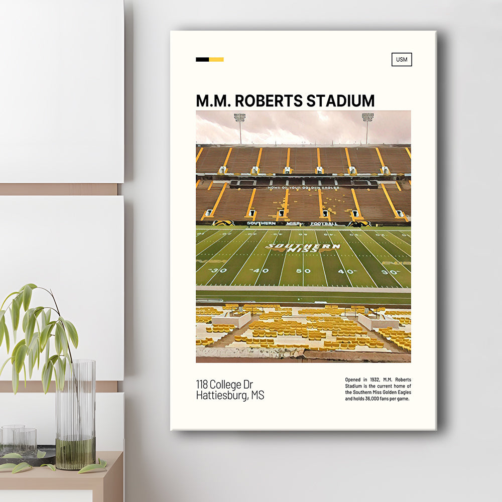 M.M. Roberts Stadium Print, Southern Miss Golden Eagles Stadium Canvas Art, Fan Gifts, Sport Art, Canvas Print Wall Art