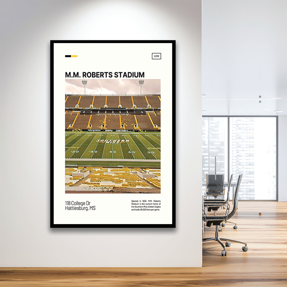 M.M. Roberts Stadium Print, Southern Miss Golden Eagles Stadium Art, Gifts for him, Sport Art, Framed Art Print Wall Decor